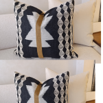 Coussin Carré Double Face tissu motif et tissu uni  (58x54 cm)