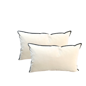 Coussin Lombaire rectangulaire Luxe en Velours Beige avec Passepoil Noir (52x32 cm)