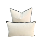 Coussin Lombaire rectangulaire Luxe en Velours Beige avec Passepoil Noir (52x32 cm)