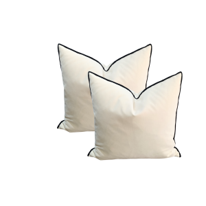 Coussin Décoratif Luxe en Velours Beige avec Passepoil Noir (48x45 cm)